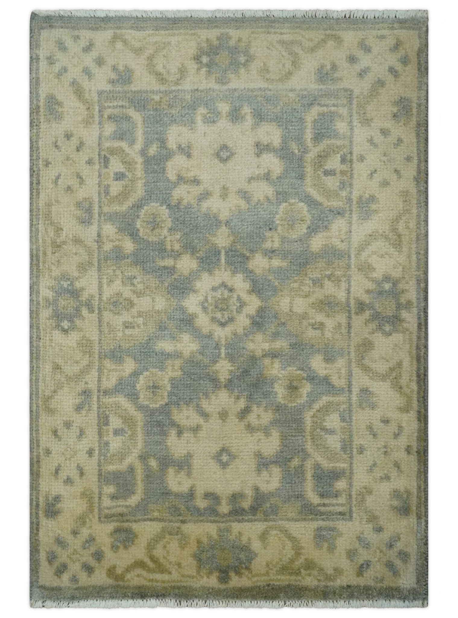 2×3 Hand Knotted Gray and Beige Traditional Persian Oushak Wool Rug | N7223