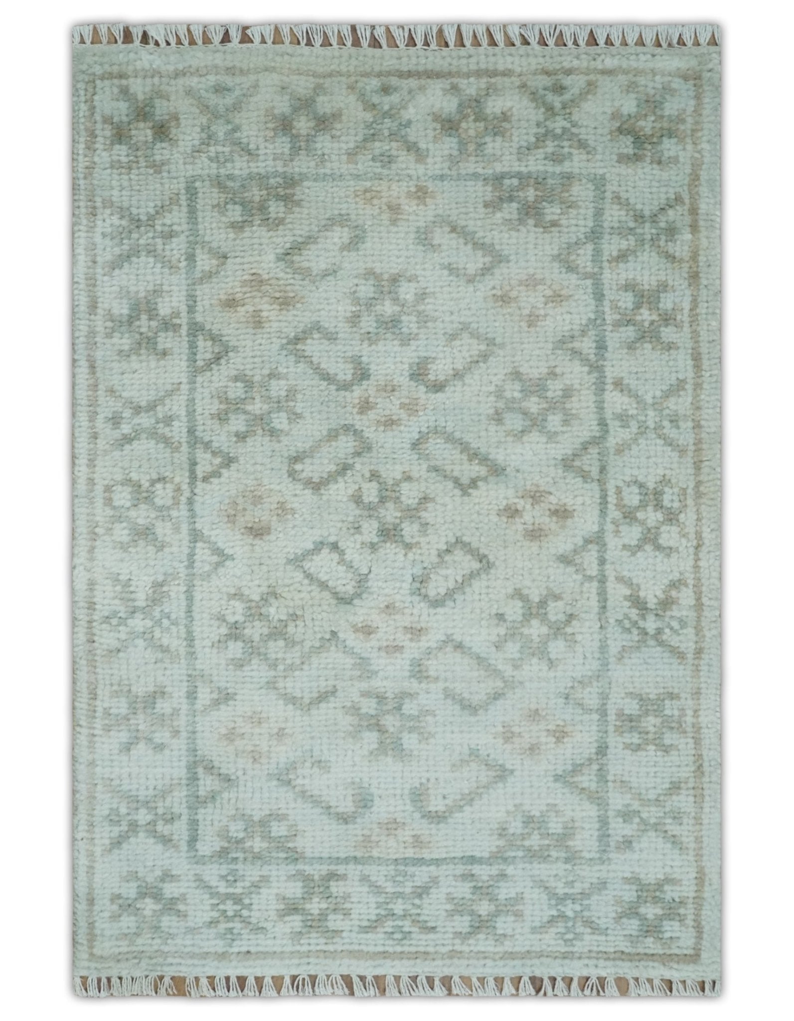 2×3 Hand Knotted Gray and Silver Oushak Wool Rug, Entryway Rug | TRDCP125023