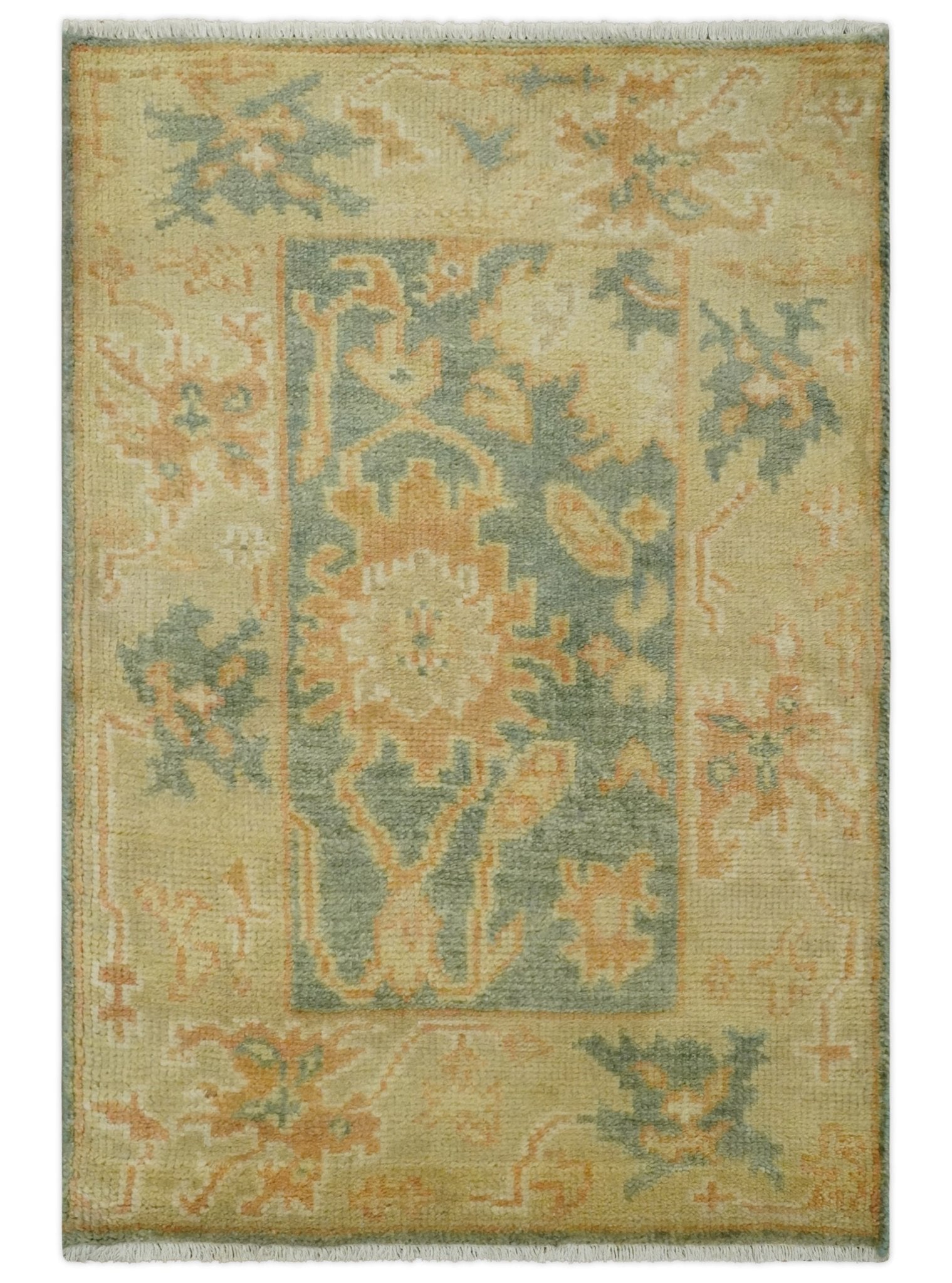 2×3 Hand Knotted Gray, Beige and Gold Traditional Persian Oushak Wool Rug | N4223