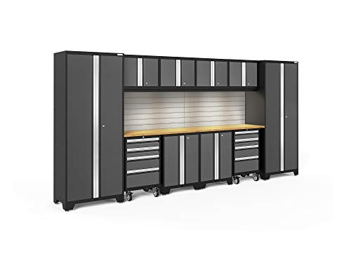 NewAge Products Garage Storage Cabinets Bold Series Gray Include Multi Use lockers, Rolling Tool, Base & Wall Cabinets with Lockable Doors, LED