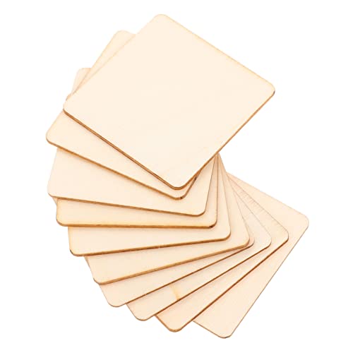 Sewroro 10pcs Square Wood Chips Blank Wood Slices Ornament Crafts Wooden Blank Tiles Square Wooden Cutouts Wooden Embellishment Squares Cutout