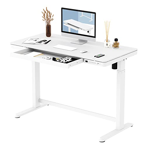 FLEXISPOT Comhar Electric Standing Desk with Drawers Charging USB A to C Port, Height Adjustable 48″ Whole-Piece Quick Install Home Office Computer