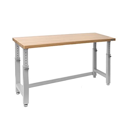 Seville Classics Heavy-Duty Wood Top Workbench Height Adjustable Desk, 72″, Granite Grey