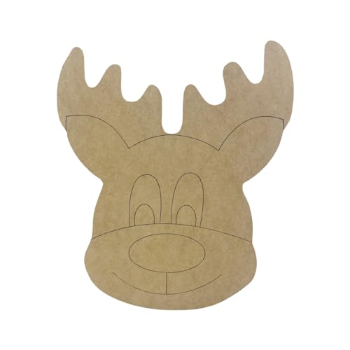 Big Nose Reindeer, Paint by Line, Christmas Shape, Unfinished Craft Shape, Build-A-Cross