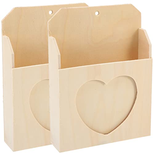 SEWACC Color Pencils 2pcs Unfinished Wood Crates Blank Wall Mounted Mail File Magazine Holder Sorter Rack Photo Envelope Storage Box Organizer Bins