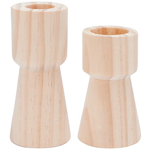 GORGECRAFT 2 Size Unfinished Wooden Candlesticks Wood Holders Rustic Pillar Cup Stands Candlesticks 4/5 Inch Hole Classics for Home Wedding