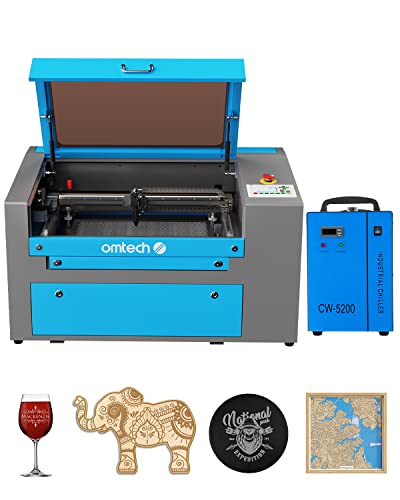 OMTech 50W CO2 Laser Engraver with Water Chiller, 12×20 Inch Laser Engraving Cutting Etching Machine with Ruida Control Panel 2 Way Pass Air Assist,