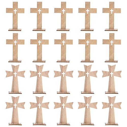 Sewroro 20pcs Cross Decor Wooden Crafts Cross Shaped Ornaments Unfinished Wooden Cross for Home Decoration (Random Style)