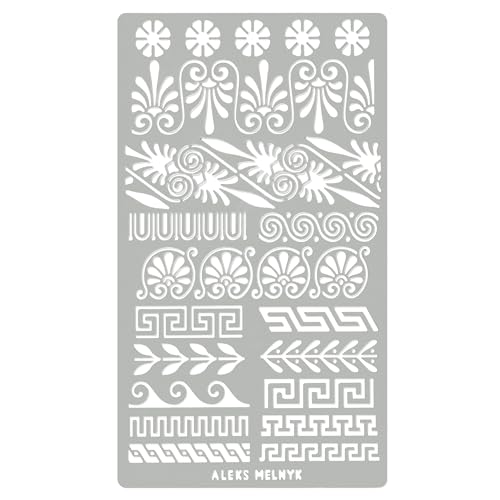 Aleks Melnyk #36.3 Metal Journal Stencil, Greek Key, Border, Meander, Ornaments, Stainless Steel Stencil, Template Tool for Wood Burning, Pyrography