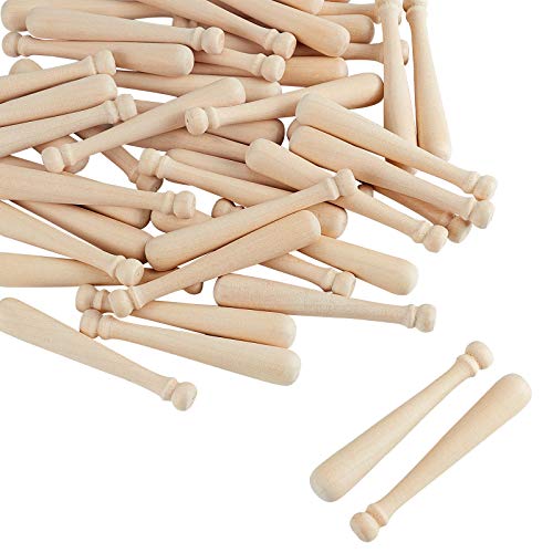 OLYCRAFT 60pcs Unfinished Mini Wooden Baseball Bats 3 Inch Half Drilled Natural Wood Baseball Bat Unpainted Baseball Bat Beads for Keychain