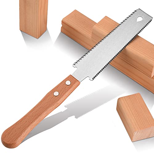 WEIMELTOY Small Woodworking Hand Saw, 6 inch Flexible Blade Double edge TPI 17/11 Pull Saw for Craft, Hobby, DIY, Non Slip Wood Handle Garden Trim