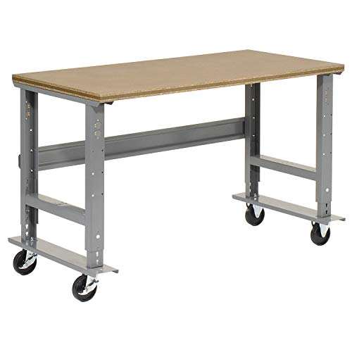 Global Industrial Mobile Adjustable Height Workbench, Shop Square Edge, 72″ W x 36″ D, Gray