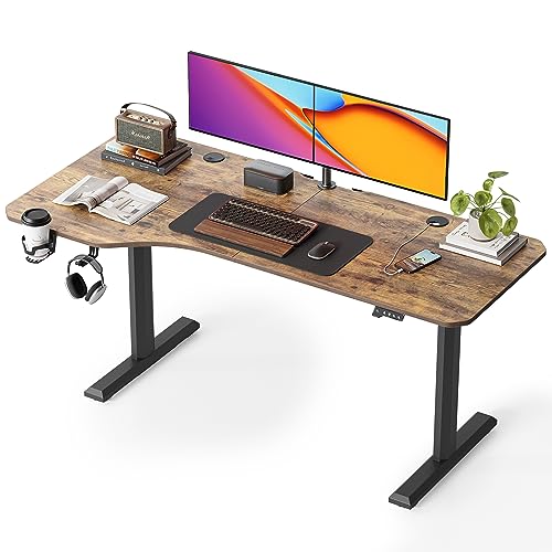 FEZIBO 63″x28″ L Shaped Standing Desk, Electric Stand up Height Adjustable Home Office Table, Sit Stand Desk, Rustic Brown Top