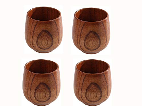 K JINGKELAI Wooden Tea Cups Top Grade Natural Solid Wood Tea Cup 4 Pack,Wooden Teacups Coffee Mug Wine Mug for drinking Tea Coffee Wine Beer Hot