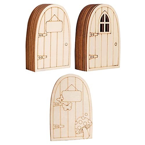 VOSAREA 30Pcs trinkets gnome House Door Window Wood Door Slice Fairy Gnome Door Wood Cutout hut Shape Wood Slice unpainted elf Door House Shaped Wood