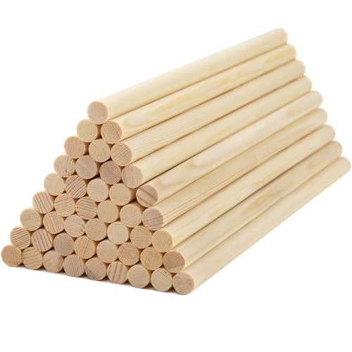 ZENFUN 50 Packs Wooden Dowel Rods, 12” H x 1/2” Dia Unfinished Wood Sticks for Crafts, Solid Hardwood Sticks for Crafting, DIY, Macrame