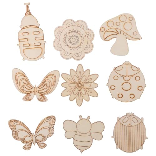 hobbyhub 30Pcs Animal and Plants Unfinished Wooden Slices,Butterfly Flower Bee Shape Blank Wood Paint Cutouts Ornaments for DIY Paint Crafts,Home