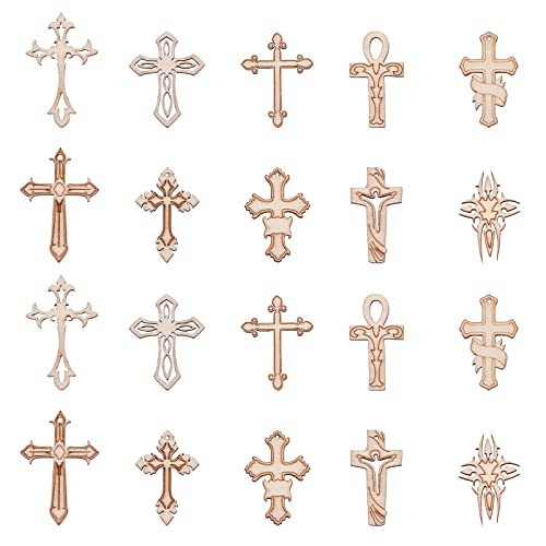 KitBeads 50pcs Random Wooden Cross Cutouts Christ Jesus Crucifix Laser Cut Wood Embellishment Hollow Unfinished Wood Cutouts for Arts Crafts DIY