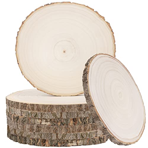 Sancodee 8 Pcs Large Unfinished Wood Slices, 7-8 Inches Wood Slabs for Centerpieces Natural Wooden Circle, DIY Wood Centerpieces for Tables Wedding