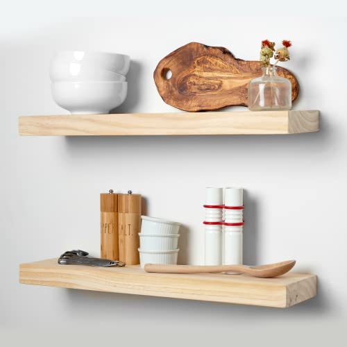 Homeforia Rustic Farmhouse Floating Shelves, Bathroom Wooden Shelves for Wall Mounted, Thick Industrial Kitchen Wood Shelf – 24 x 6.5 x 1.75 inch –