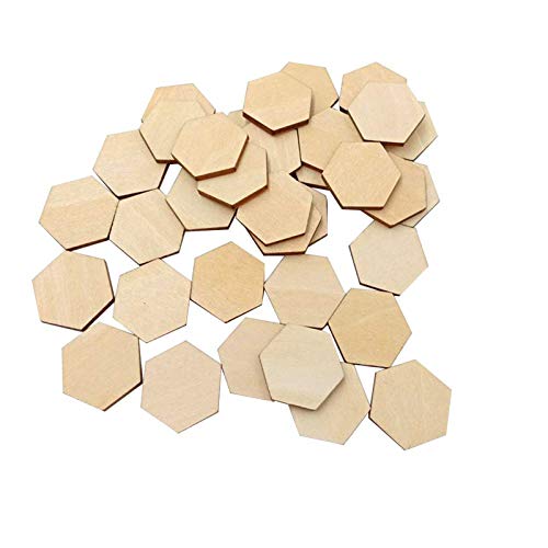 50 Pieces Small Hexagonal Shape Unfinished Wood DIY Crafts Wooden Cutouts Wood Discs Slices for Home DIY Projects Craft Decor, 1.57 Inches/40mm