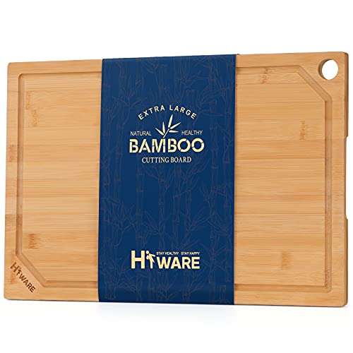 Hiware Extra Large Bamboo Cutting Board for Kitchen, Heavy Duty Wood Cutting Boards with Juice Groove, 100% Organic Bamboo, Pre Oiled, 18″ x 12″