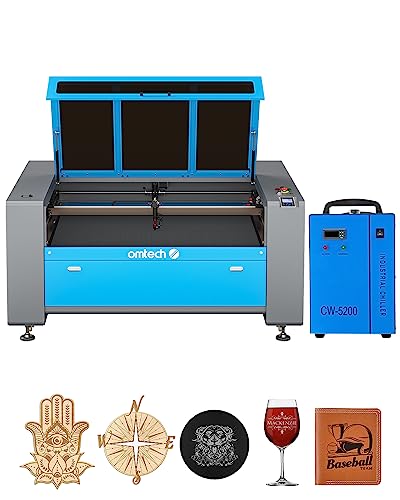 OMTech 130W CO2 Laser Engraver with Water Chiller Autofocus, 35×55 Inch Laser Cutting Engraving Etching Machine with Autolift 3 Way Pass Air Assist,