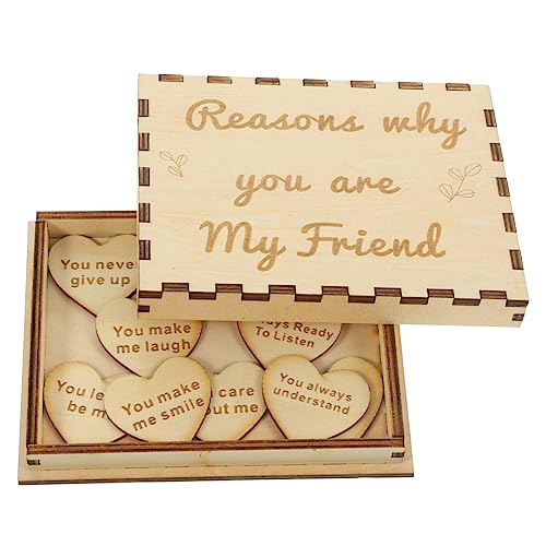 VOSAREA 1 Set Wooden Friendship Gift Box Reasons Why You Are My Friend Box Unfinished Wooden Keepsake Box with Wood Heart Slice Birthday Gifts