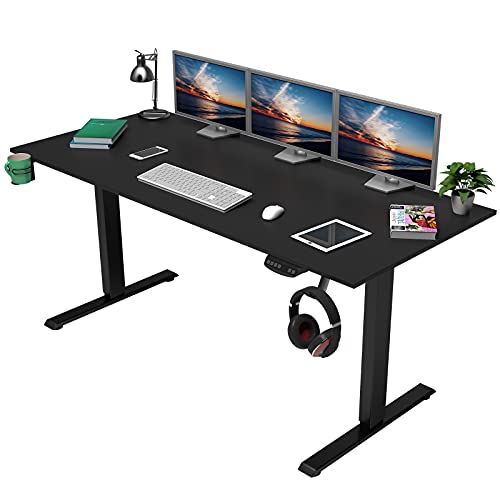 OUTFINE Heavy Duty Dual Motor Height Adjustable Standing Desk Electric Dual Motor Home Office Stand Up Computer Workstation with (Black, 63″) Desktop