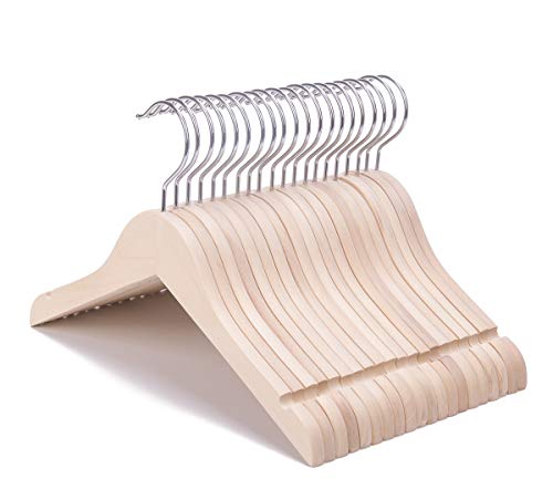 Nature Smile 20 Pack Unfinished/Natural Kids Baby Children Toddler Wooden Shirt Dress Coat Hangers with No Painting – 360°Stronger Anti-Rust Chrome