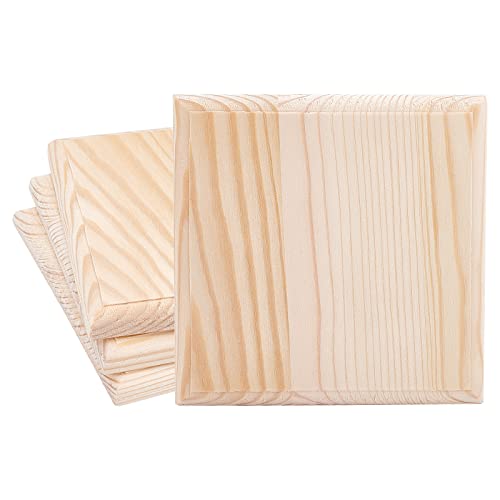 OLYCRAFT 4pcs 4.7″ Squares Wooden Plaques Unfinished Wooden Base Natural Pine Wood Plaque Wood Squares Wood Base for DIY Craft Projects Engraving