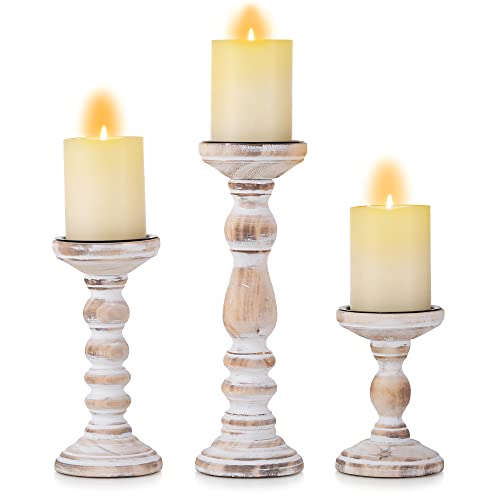 Wood Candle Holders for Pillar Candles – Tall Rustic Candle Holder (Set of 3), Large Farmhouse Candle Holders Candle Stand, Pillar Candle Holder Set