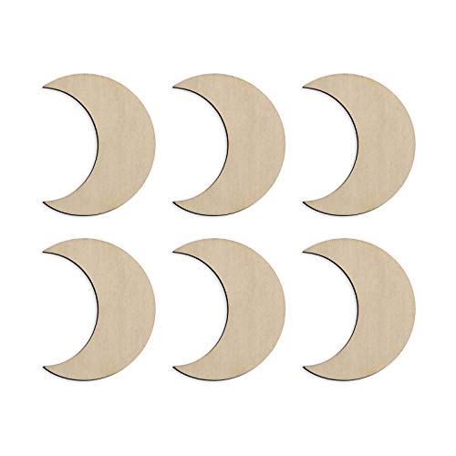 60 Pcs Moon Wood Cutouts Crafts Wooden Moon Shaped Slices Embellishments Gift Unfinished Wood Ornaments for DIY Projects Home Decoration (1.58×2 in)