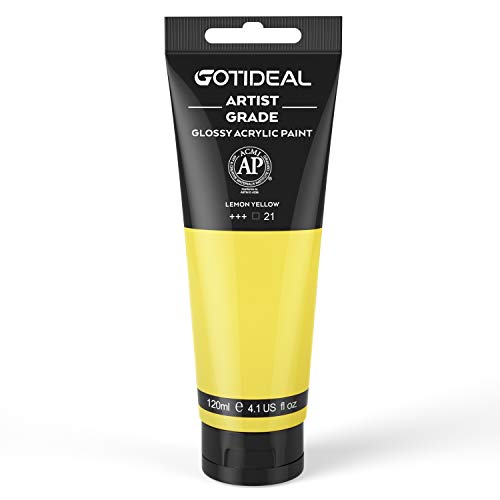 GOTIDEAL Acrylic Paint Lemon Yellow Tubes(120ml, 4.1 oz) Non Toxic Non Fading,Rich Pigments for Painters, Adults & Kids, Ideal for Canvas Wood Clay