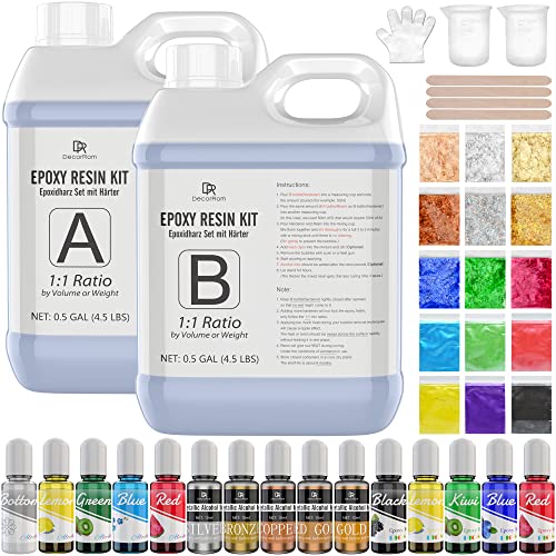 Epoxy Resin Starter Kit – 1 Gallon Epoxy Resin with Alcohol Ink, Metallic Ink, Resin Pigment, Mica Powder, Foil Flakes, Glitter and Cast Accessories