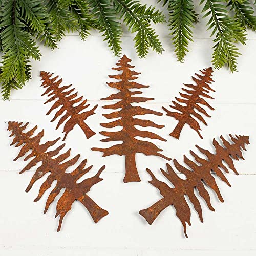 Group of 10 Assorted Rusty Pine Tree Cutouts for Christmas Decorating and Primitive Displays by Factory Direct Craft