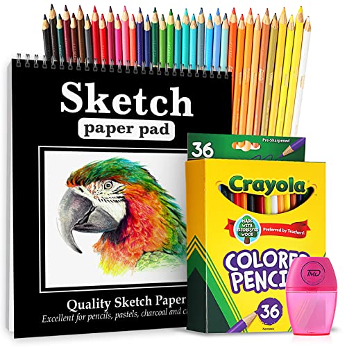 The Mega Deals Crayola Colored Pencils with Sketch book. Premium 36 Colored Pencils for Adult Coloring with sketchbook, drawing pad. Artist Color