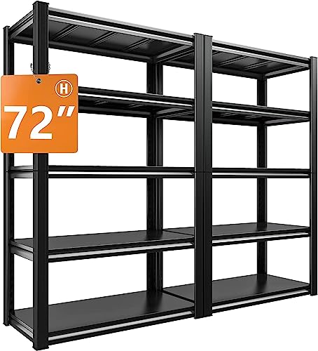 Raybee 72”H Garage Shelving Heavy Duty Garage Storage Shelves Load 2000 LBS Adjustable Metal Shelves for Storage 5 Tier Storage Rack for Warehouse