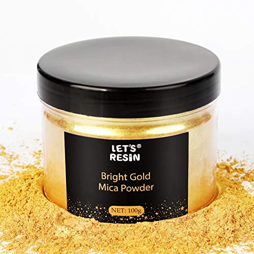 LET’S RESIN Gold Mica Pigment Powder, 3.5 Ounces/ 100 Grams Gold Mica Powder for Soap Making,Shimmer Resin Pigment Powder for Epoxy, Slime, Bath