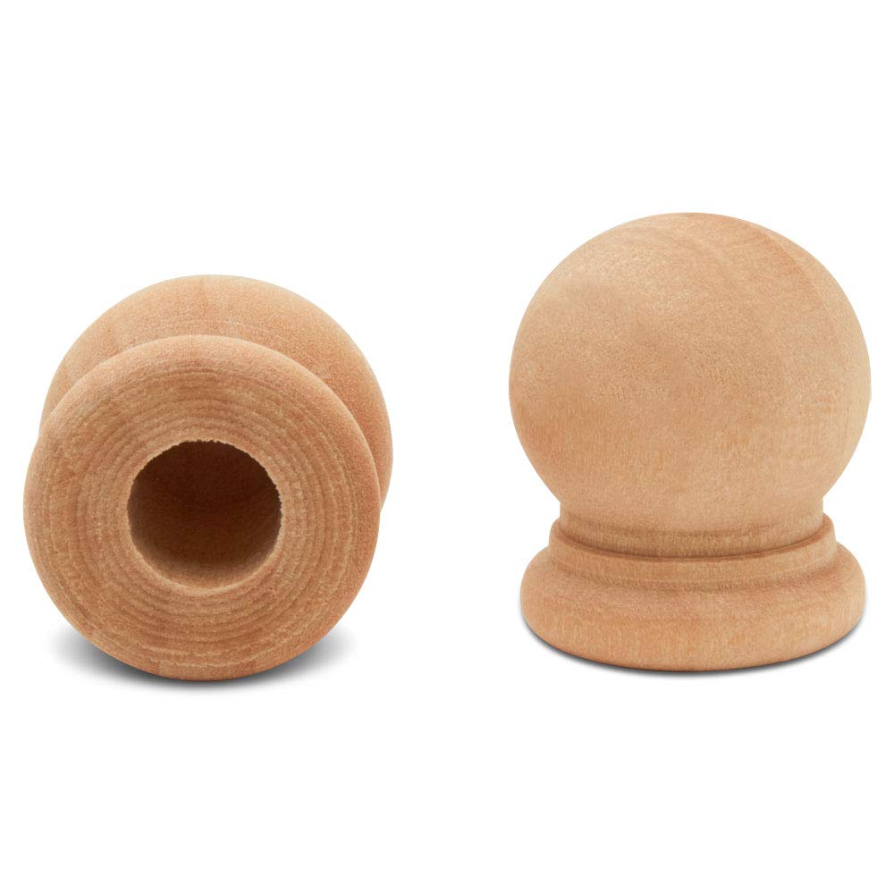 Wood Finials, 3/4 Inch Tall with 1/4 Inch Hole, Unfinished Wood Finials for 1/4 Inch Dowel Rods, Wood Dowel Caps for Crafts and DIY, Pack of 24 by