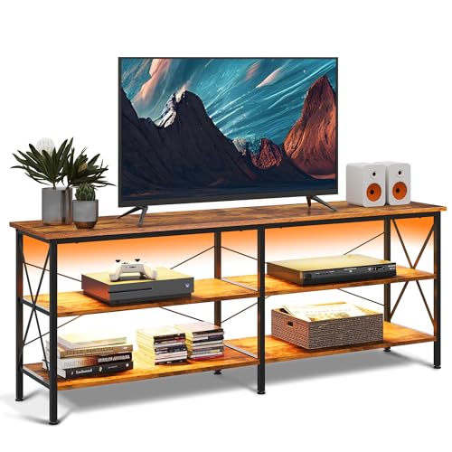 WLIVE TV Stand for 65 70 inch TV with LED Lights, Gaming Entertainment Center with Storage, Industrial TV Console for Living Room, Long 63″ LED TV