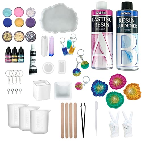 ArtSkills Epoxy Resin Kit for Beginners, Clear Craft Resin Art Kit with Silicone Molds, Alcohol Inks, Glitter, Mica Powder & Accessories, 41 pc