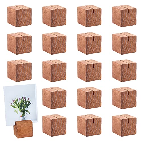 OLYCRAFT 20 Pcs Wood Place Card Holders Pine Wood Table Number Stands Saddle Brown Square Table Sign Stands for Wedding Dinner Home Party Events