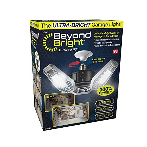 Ontel Beyond Bright LED Ultra-Bright Garage Light – 3 Adjustable Panels, Energy Efficient, Easy to Install, Durable and Long-Lasting Light for