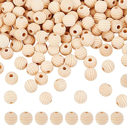 OLYCRAFT 200PCS Threaded Wooden Beads 12mm Beehive Beads Undyed Round Wood Honeycomb Beads Unfinished Threaded Wooden Beehive Spacer Beads Round