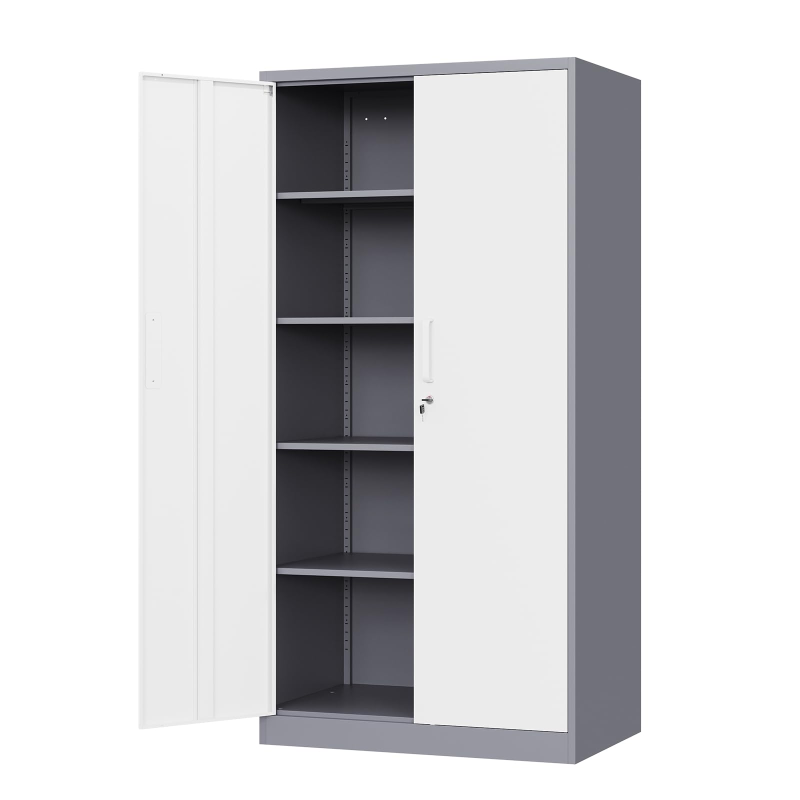 Yizosh Metal Storage Cabinet with Lock – 72″ Garage Storage Cabinet with 2 Locking Doors and 4 Adjustable Shelves, Gray White Steel Lockable File