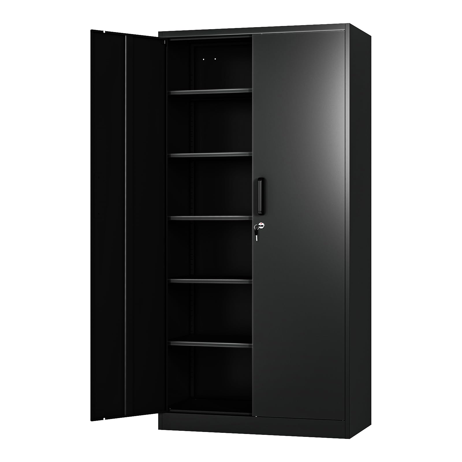 AFAIF Metal Garage Storage Cabinet,71″ h Tall Garage Cabinet with 2 Doors and 5 Adjustable Shelves, Steel Utility Tool Cabinet Black Locking