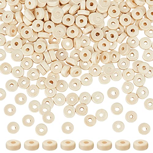 OLYCRAFT 1000PCS 8mm Wooden Flat Spacer Beads Unfinished Flat Wood Loose Beads Wooden Coin Spacer Beads for DIY Bracelet Necklace Earring Craft