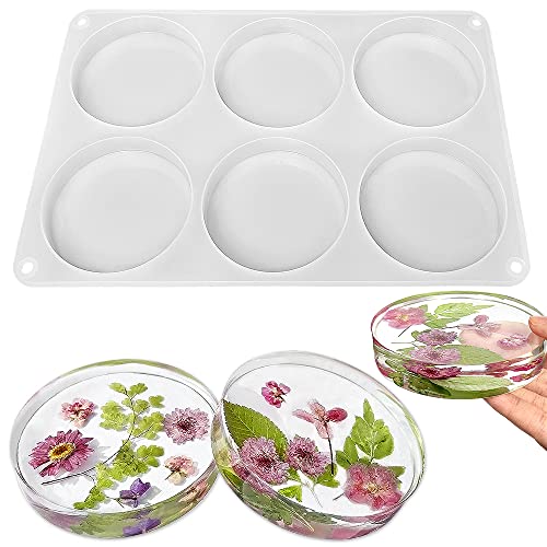 RESINWORLD 6-Cavity Deep Round Coaster Molds, 4 Inches Coaster Silicone Molds for Epoxy Resin, Coaster Resin Molds for Flower Bouquet Preservation