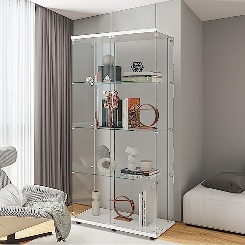 Beauty4U Elegant White Glass Display Cabinet with 4 Shelves and 2 Doors